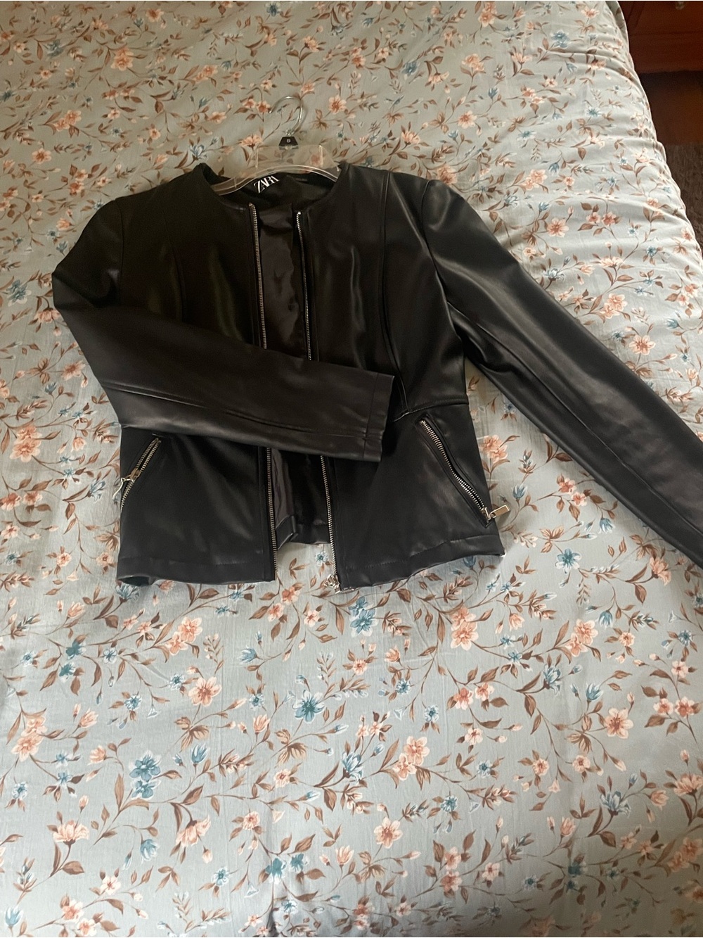 Zara Black Faux Leather Zip-Front Women's Jacket